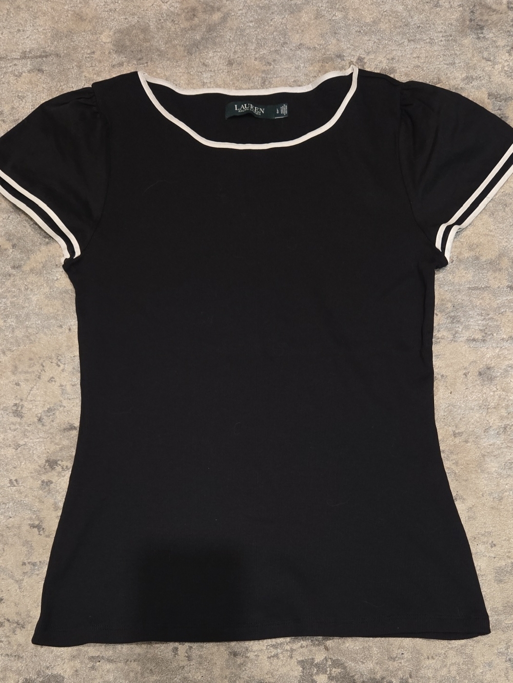 Lauren Ralph Lauren Black Fitted Short-Sleeve Top with White Trim